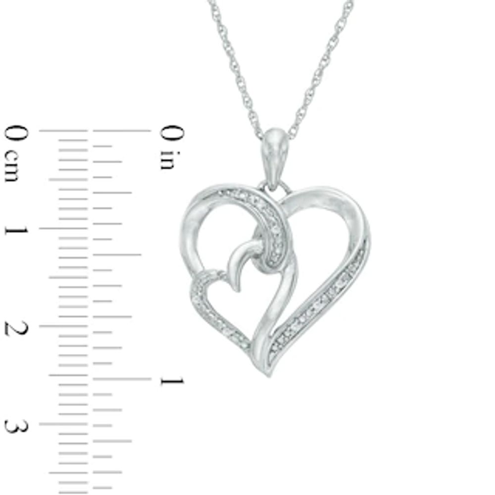 Diamond Accent Double Heart Pendant in Sterling Silver|Peoples Jewellers