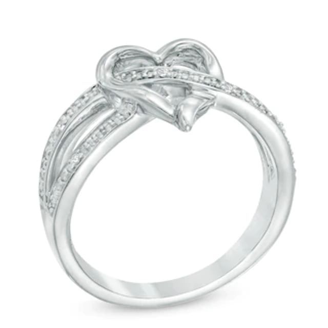 Diamond Accent Heart Split Shank Ring in Sterling Silver|Peoples Jewellers