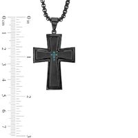 Men's Enhanced Blue Diamond Accent Stacked Cross Pendant in Stainless Steel with Black IP - 24"|Peoples Jewellers