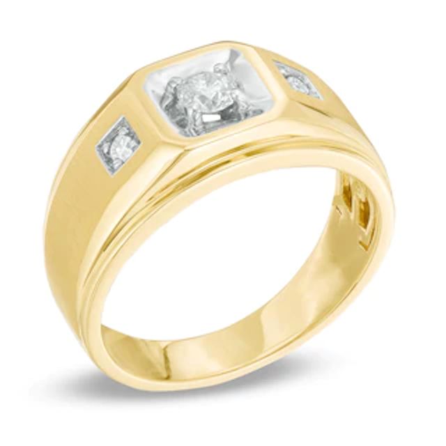 Men's 0.33 CT. T.W. Octagonal Frame Three Stone Ring in 10K Gold|Peoples Jewellers