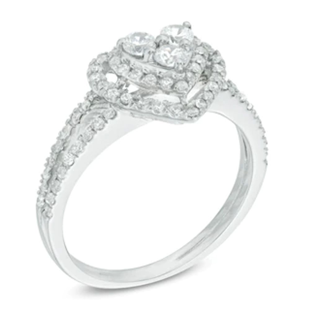0.45 CT. T.W. Diamond Heart Frame Ring in 10K White Gold|Peoples Jewellers