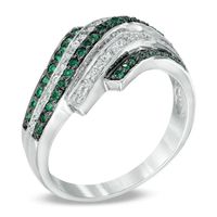 0.30 CT. T.W. Enhanced Green and White Diamond Alternating Wave Ring in Sterling Silver|Peoples Jewellers