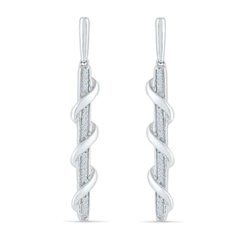 0.09 CT. T.W. Diamond Swirl Overlay Stick Drop Earrings in 10K White Gold|Peoples Jewellers