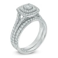 1.00 CT. T.W. Multi-Diamond Double Square Frame Bridal Set in 10K White Gold|Peoples Jewellers