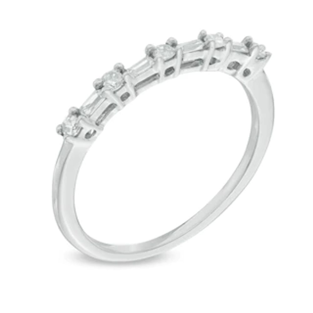 0.18 CT. T.W. Baguette and Round Diamond Alternating Anniversary Band in 10K White Gold|Peoples Jewellers