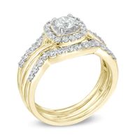 1.00 CT. T.W. Diamond Square Frame Twist Shank Three Piece Bridal Set in 10K Gold|Peoples Jewellers