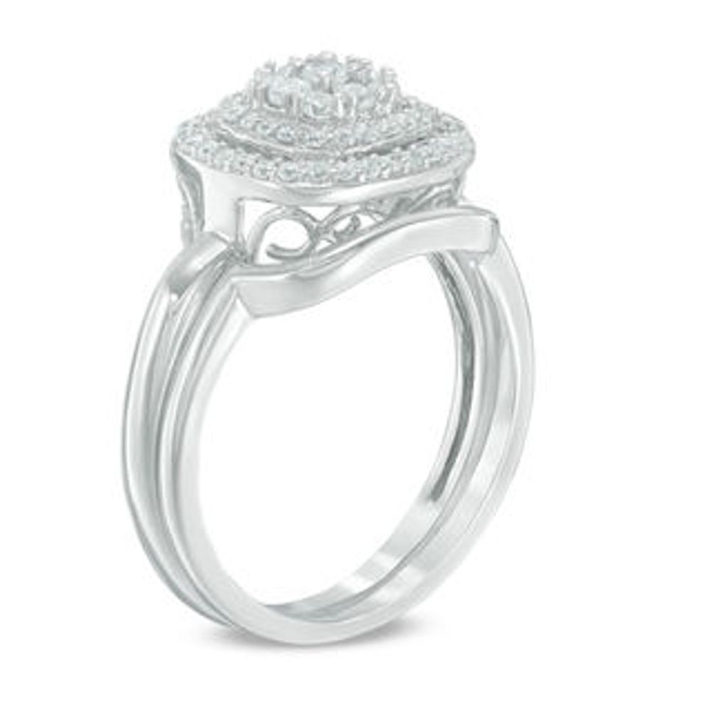 0.45 CT. T.W. Composite Diamond Double Frame Bridal Set in 10K White Gold|Peoples Jewellers
