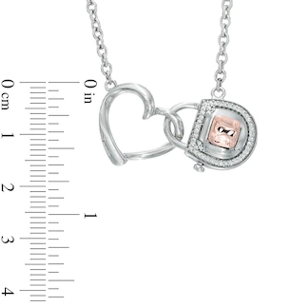 Forever Locking Love™ 0.15 CT. T.W. Diamond Heart with Padlock Necklace in Sterling Silver and 10K Rose Gold|Peoples Jewellers