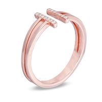 Lab-Created White Sapphire Split Bar Ring in Sterling Silver with 14K Rose Gold Plate|Peoples Jewellers