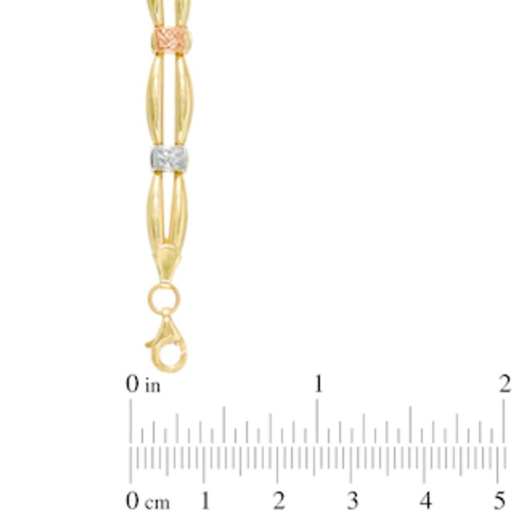 Double Row Stampato Bracelet in 10K Tri-Tone Gold - 7.25"|Peoples Jewellers