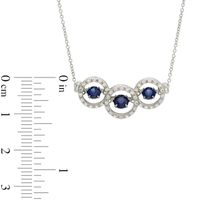 Unstoppable Love™ Lab-Created Blue and White Sapphire Circle Frame Three Stone Necklace in Sterling Silver|Peoples Jewellers