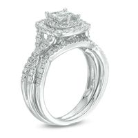 0.95 Princess-Cut Quad Diamond Double Frame Twist Shank Bridal Set in 14K White Gold|Peoples Jewellers