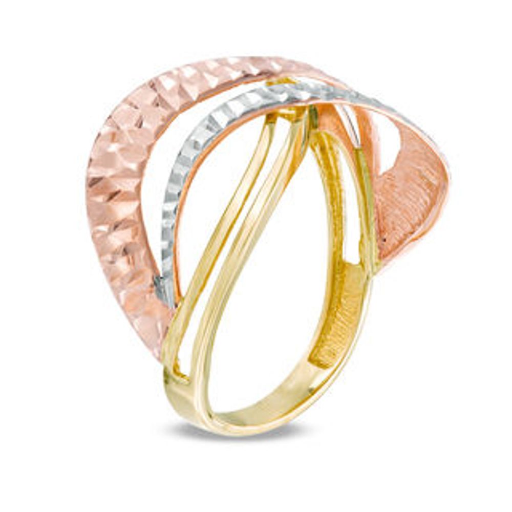 Hammered Crossover Ring in 10K Tri-Tone Gold|Peoples Jewellers