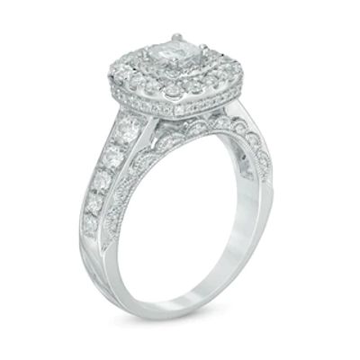 1.25 CT. T.W. Canadian Certified Princess-Cut Diamond Double Frame Engagement Ring in 14K White Gold (I/I1)|Peoples Jewellers