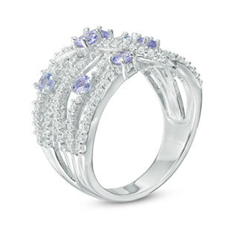 Tanzanite and Lab-Created White Sapphire Wavy Orbit Ring in Sterling Silver|Peoples Jewellers