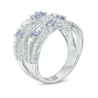 Tanzanite and Lab-Created White Sapphire Wavy Orbit Ring in Sterling Silver|Peoples Jewellers