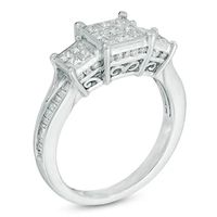 1.00 CT. T.W. Princess-Cut Composite Diamond Three Stone Engagement Ring in 10K White Gold|Peoples Jewellers