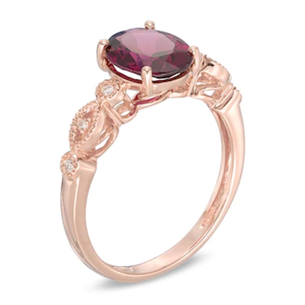 Your Stone Your Story™ Oval Rhodolite Garnet and Diamond Accent Vintage-Style Ring in 14K Rose Gold|Peoples Jewellers