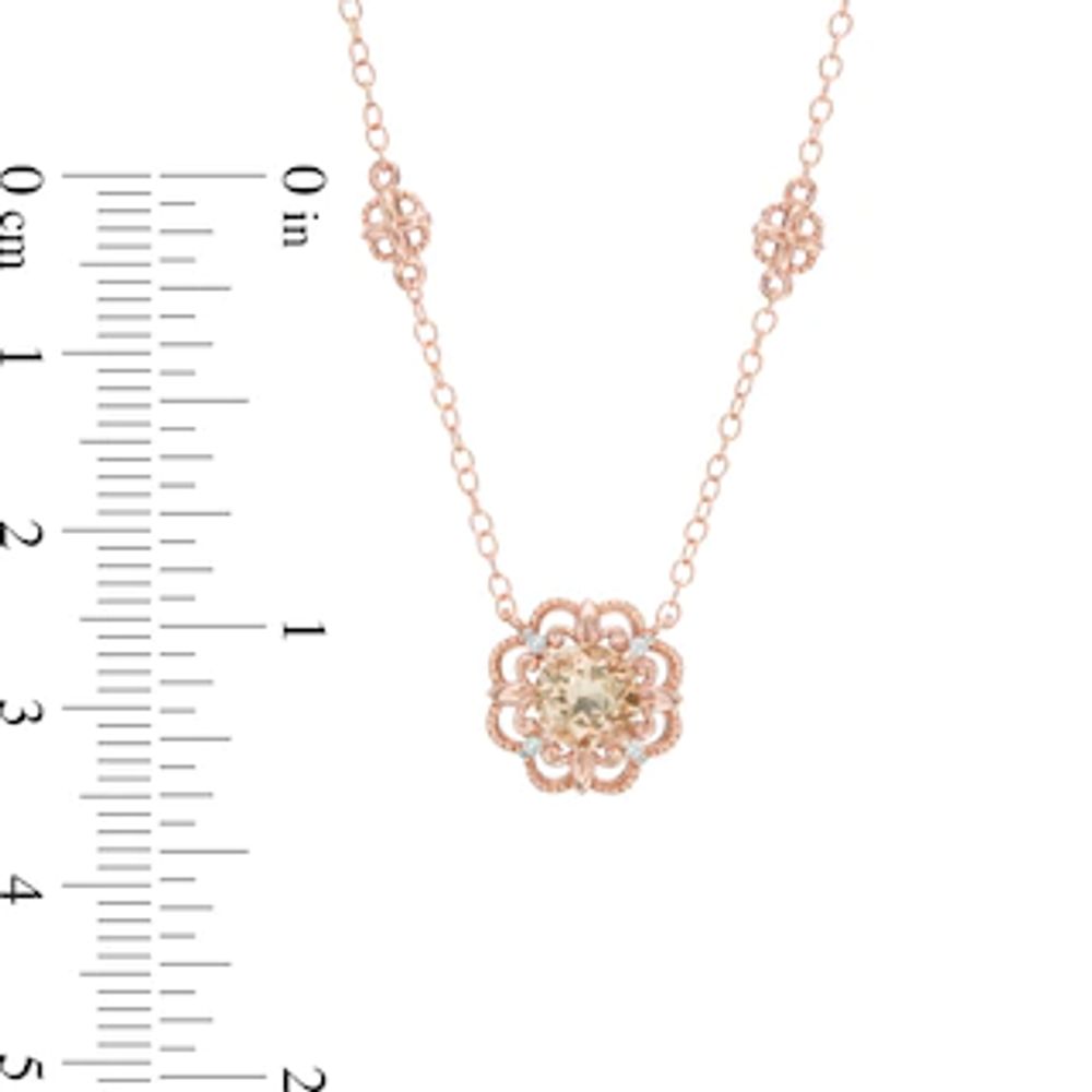 6.0mm Morganite and Diamond Accent Flower Necklace in 10K Rose Gold - 17"|Peoples Jewellers