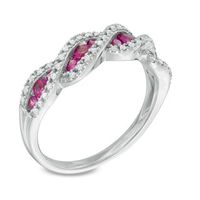 Lab-Created Ruby and White Sapphire Cascading Three Stone Band in Sterling Silver|Peoples Jewellers