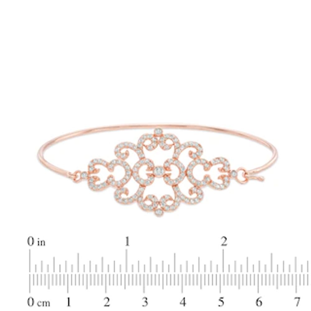 Lab-Created White Sapphire Damask Bangle in Sterling Silver with 18K Rose Gold Plate - 7.25"|Peoples Jewellers