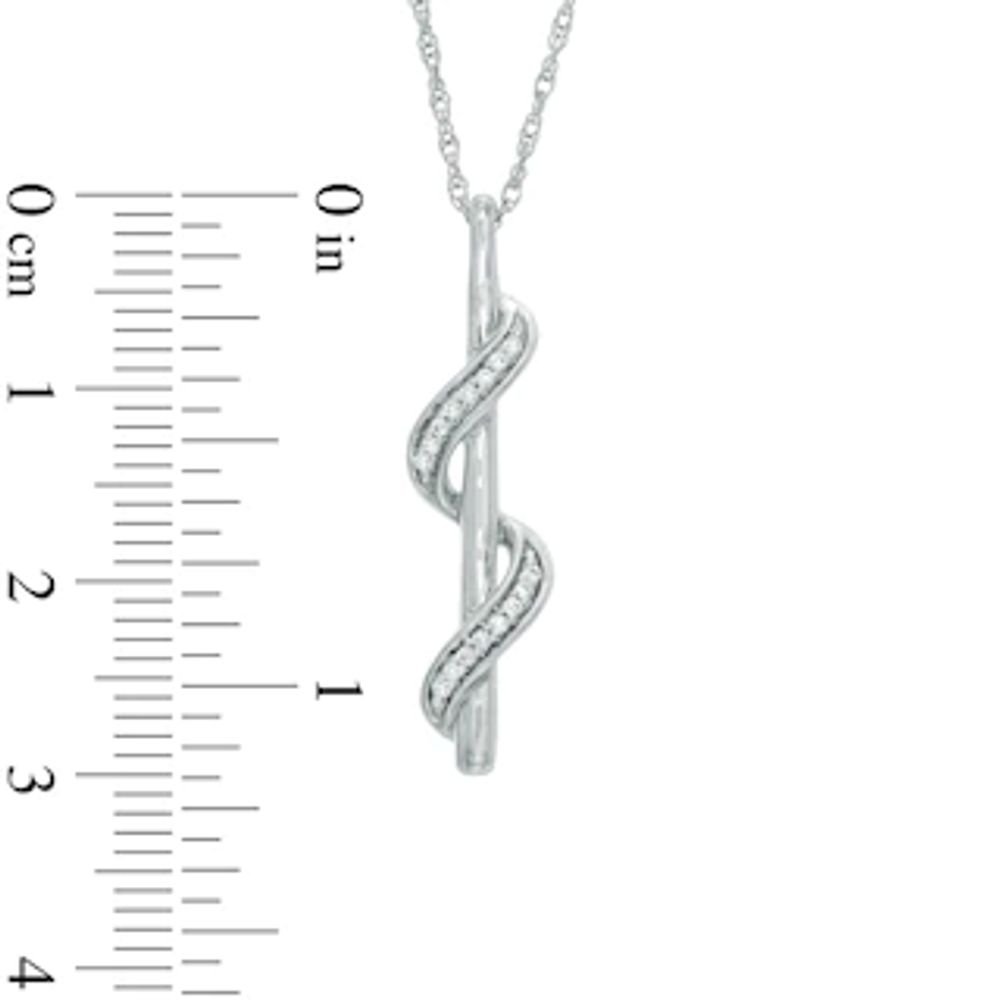 Diamond Accent Ribbon Double Wrapped Stick Pendant in Sterling Silver|Peoples Jewellers