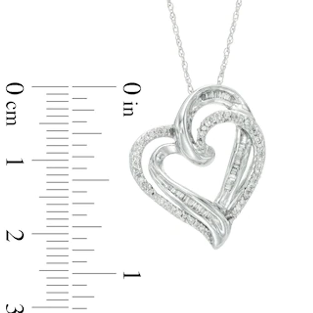 0.25 CT. T.W. Diamond Tilted Double Heart Pendant in 10K White Gold|Peoples Jewellers