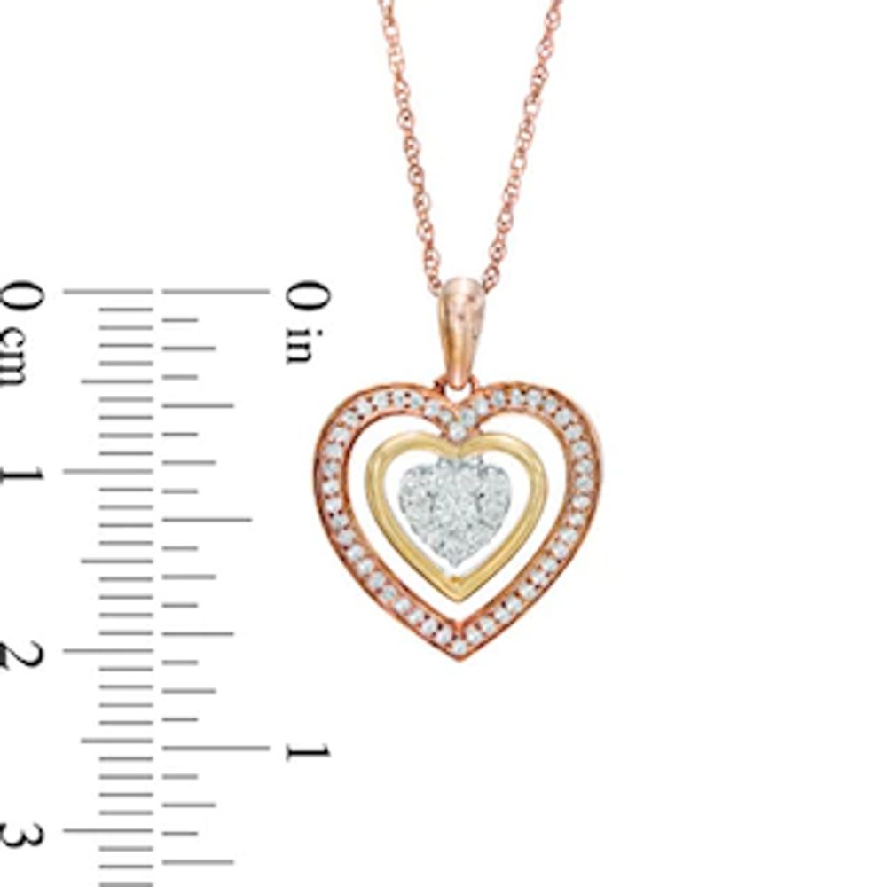 0.30 CT. T.W. Diamond Composite Triple Heart Pendant in 10K Tri-Tone Gold|Peoples Jewellers