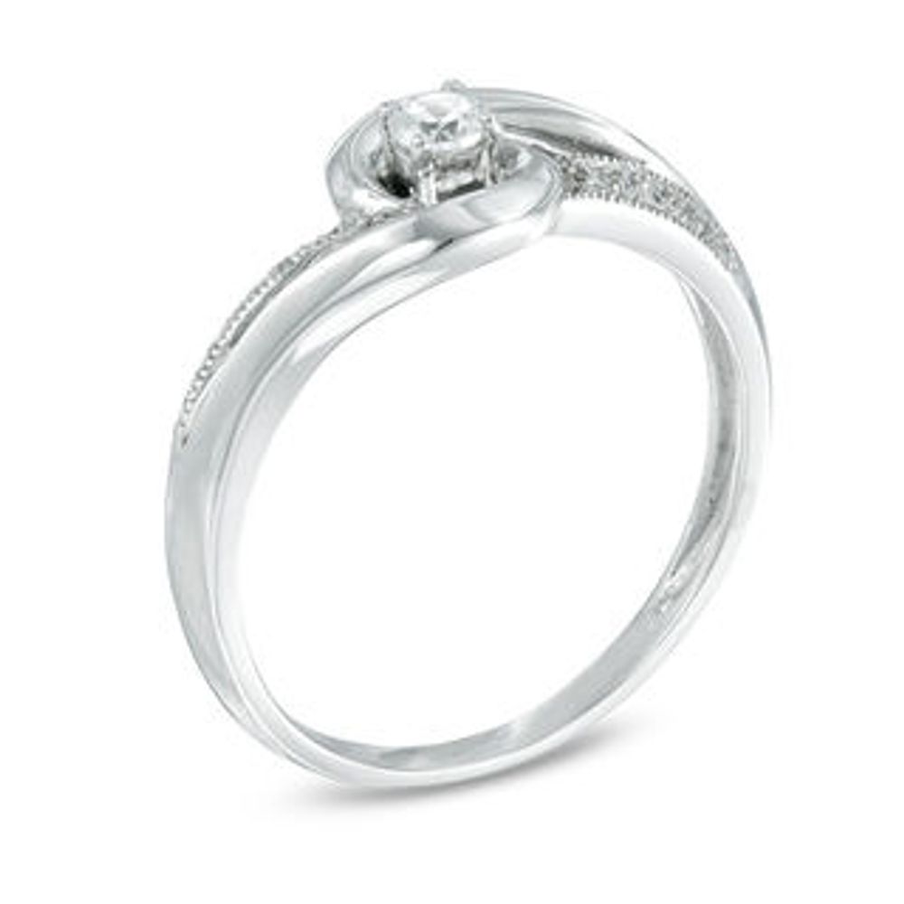 0.15 CT. T.W. Diamond Bypass Milgrain Promise Ring in 10K White Gold|Peoples Jewellers