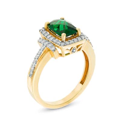 Cushion-Cut Lab-Created Emerald and White Sapphire Frame Ring in 10K Gold|Peoples Jewellers