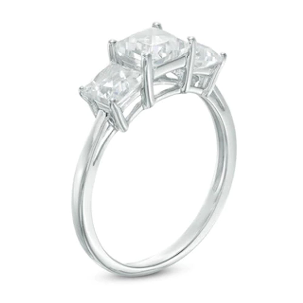 White Sapphire three stone ring art deco ring 3 gemstone round engagement  ring three stone ring