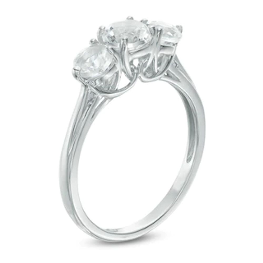 5.2mm Lab-Created White Sapphire Three Stone Ring in 10K White Gold|Peoples Jewellers