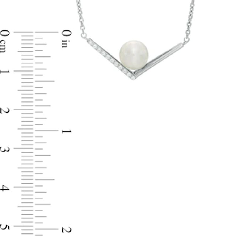 7.0-8.0mm Freshwater Cultured Pearl and White Topaz Chevron Necklace in Sterling Silver|Peoples Jewellers