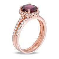 Your Stone Your Story™ 8.0mm Rhodolite Garnet and 0.43 CT. T.W. Diamond Frame Bridal Set in 14K Rose Gold|Peoples Jewellers