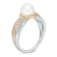 Freshwater Cultured Pearl and Lab-Created White Sapphire Bypass Ring in Sterling Silver and 14K Gold Plate|Peoples Jewellers