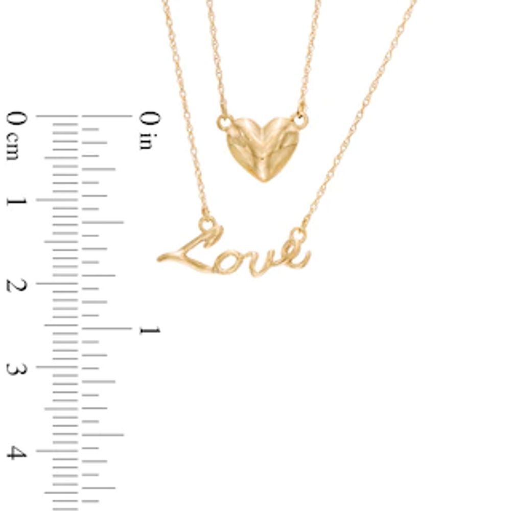 Heart and "Love" Double Strand Necklace in 10K Gold|Peoples Jewellers