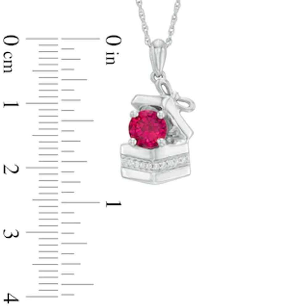 6.0mm Lab-Created Ruby and Diamond Accent Gift Box Pendant in Sterling Silver|Peoples Jewellers