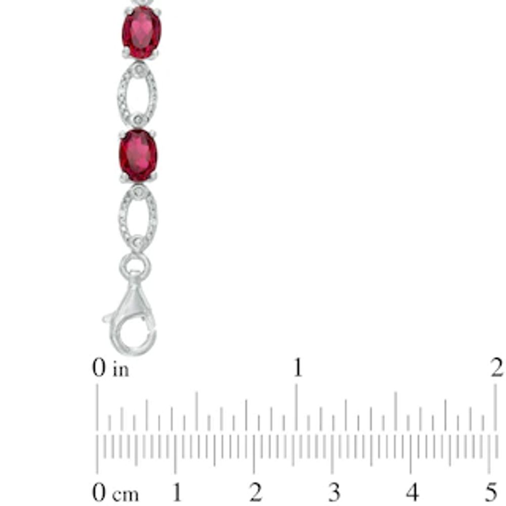 Oval Lab-Created Ruby and Diamond Accent Bracelet in Sterling Silver - 7.5"|Peoples Jewellers