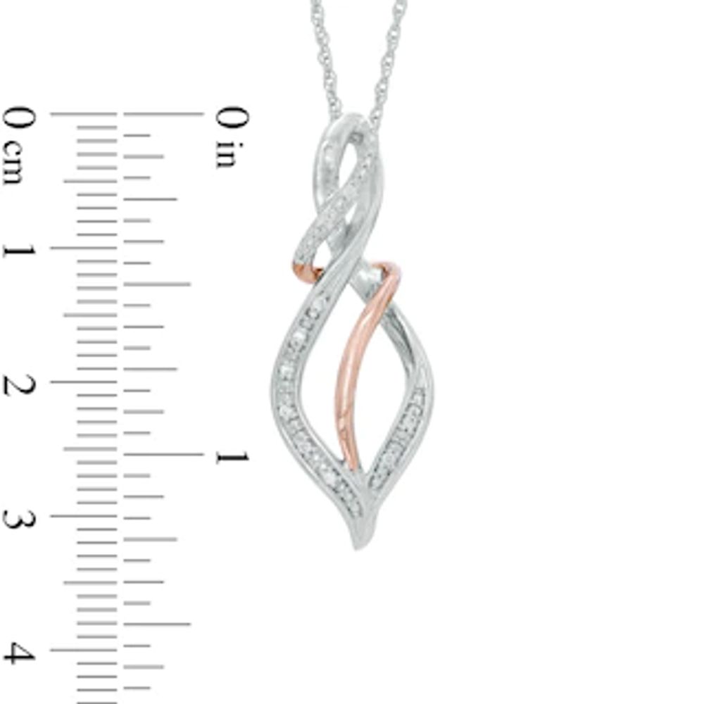 Diamond Accent Swirl Ribbon Pendulum Pendant in Sterling Silver and 10K Rose Gold|Peoples Jewellers