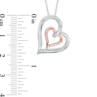 0.09 CT. T.W. Diamond Tilted Double Heart Pendant in Sterling Silver and 10K Rose Gold|Peoples Jewellers