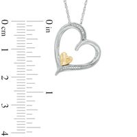 Diamond Accent Tilted Double Heart Pendant in Sterling Silver and 10K Gold|Peoples Jewellers