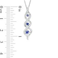 Lab-Created Blue Sapphire and Diamond Accent Cascading Three Stone Pendant in 10K White Gold|Peoples Jewellers