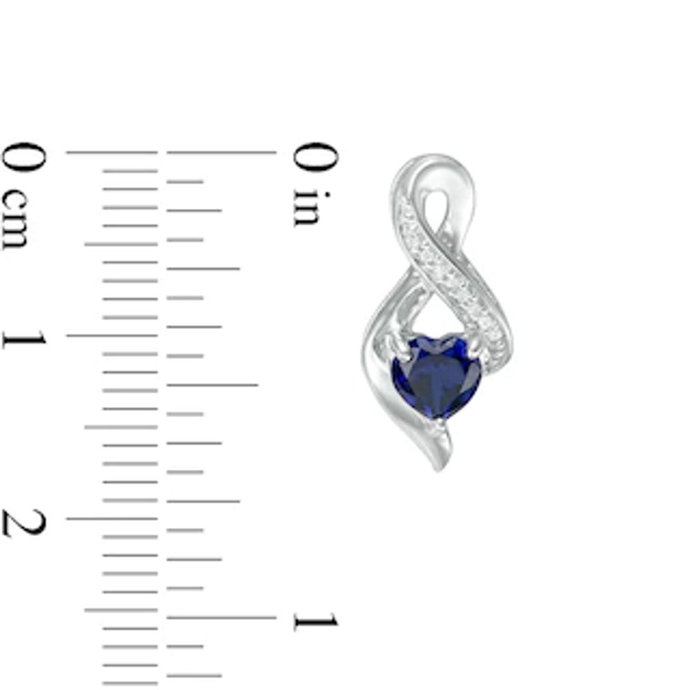 5.0mm Heart-Shaped Blue Lab-Created Sapphire and Diamond Accent Infinity Drop Earrings in 10K White Gold|Peoples Jewellers