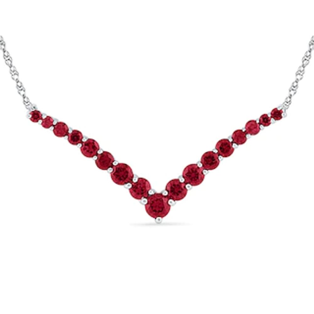 Lab-Created Ruby Graduated Chevron Necklace in 10K White Gold|Peoples Jewellers