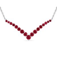 Lab-Created Ruby Graduated Chevron Necklace in 10K White Gold|Peoples Jewellers