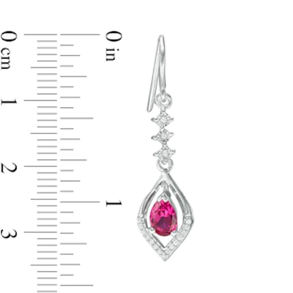 Pear-Shaped Lab-Created Ruby and 0.11 CT. T.W. Diamond Flame Drop Earrings in Sterling Silver|Peoples Jewellers