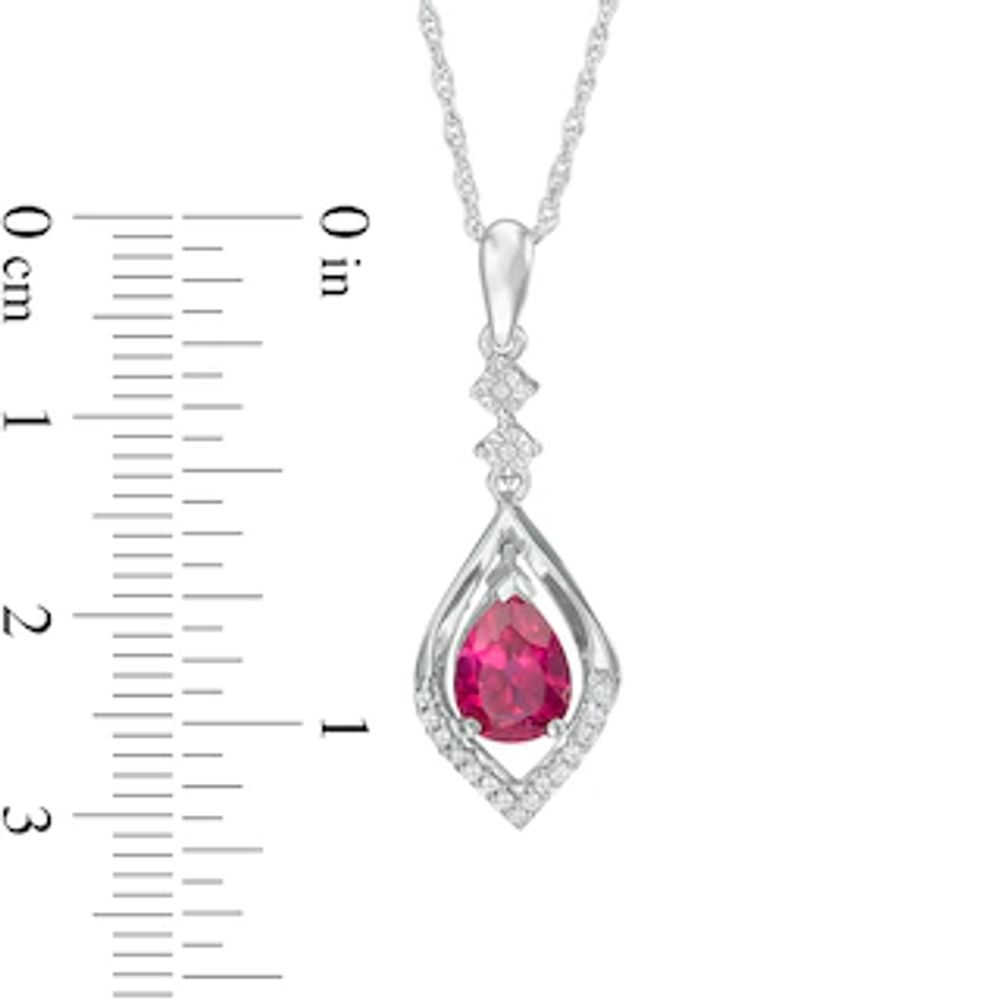 Pear-Shaped Lab-Created Ruby and Diamond Accent Flame Drop Pendant in Sterling Silver|Peoples Jewellers