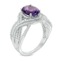 Oval Amethyst and 0.30 CT. T.W. Diamond Double Row Ring in 10K White Gold|Peoples Jewellers