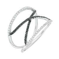 0.36 CT. T.W. Enhanced Black and White Diamond Open "X" Ring in Sterling Silver|Peoples Jewellers