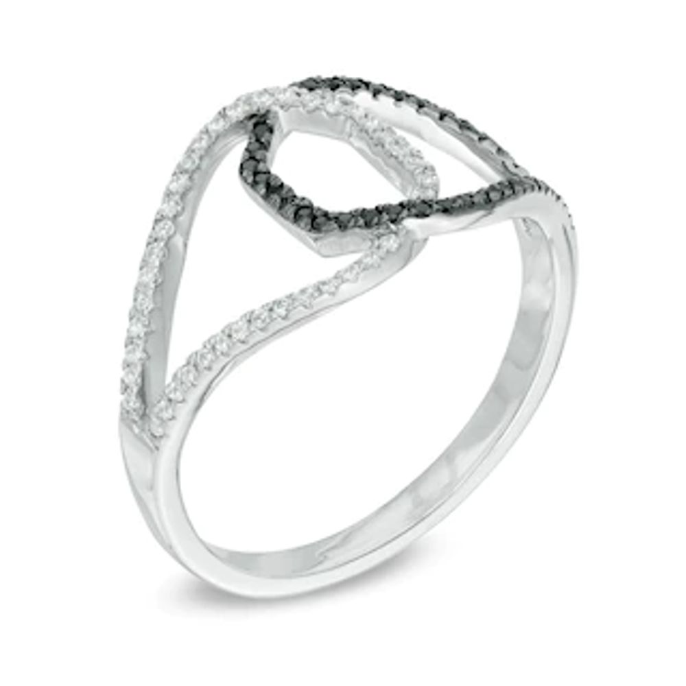 0.23 CT. T.W. Enhanced Black and White Diamond Interlocking Ring in Sterling Silver|Peoples Jewellers